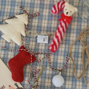 DIY Christmas tree decoration set with teddy bear candy canes and LED string lights