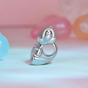 Abalorio de panda en plata de ley S925 con gema de corazón rosa para pulseras