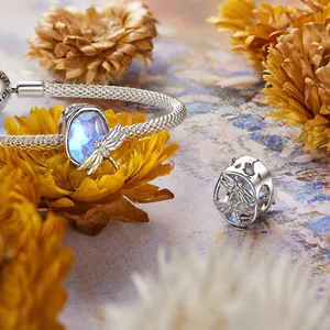 S925 sterling silver dragonfly bead on woven bracelet with iridescent blue stone