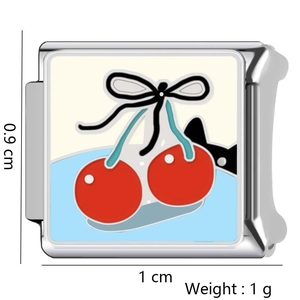 Edelstahl Kirsch und schwarze Katze Charm für DIY Armbänder, 1x0,9cm Größe 1g Gewicht