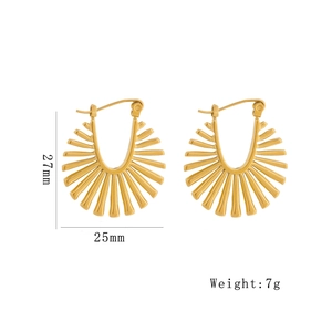 Gold stainless steel sunburst earrings with 27mm height and 25mm width dimensions