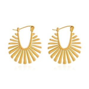 Elegant gold fan-shaped stud earrings featuring a minimalist sunburst metal design