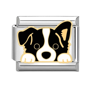 Italiaanse stijl roestvrijstalen bedel met een schattig zwart-wit hondenontwerp van email