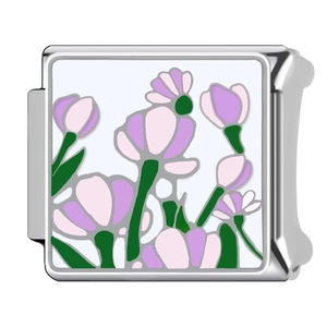 Italian charm link with colorful floral enamel pattern in silver stainless steel
