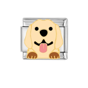 Charme italien pour bracelet avec motif tête de chiot Golden Retriever jaune
