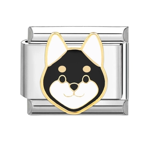 Maillon de charme italien avec tête de chien Shiba Inu noir en acier pour bracelets DIY