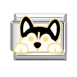 Maillon de bracelet italien en acier inoxydable avec motif chien husky et doré