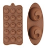 Macro detail of two brown silicone molds for chocolate and cake baking in circular shapes