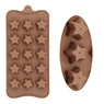 Detailed view of brown star-shaped silicone chocolate molds in rectangular and oval designs