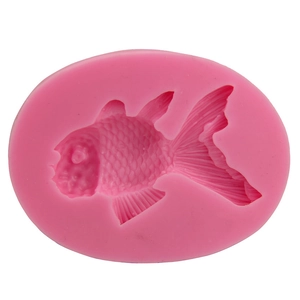 Pink goldfish silicone mold for fondant and jelly baking, detailed fish scale textures