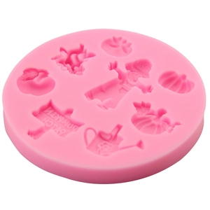 Pink silicone pumpkin and autumn themed DIY fondant cake baking mold with various shapes