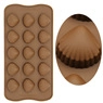 Detail view of 15-cavity silicone chocolate mold with intricate shell shapes