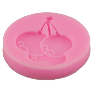 Pink silicone mold for fondant and chocolate featuring a cherry fruit and leaf design