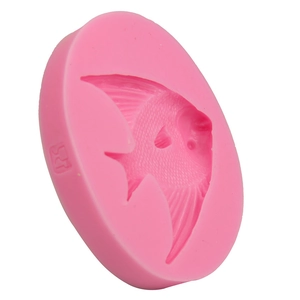Pink silicone DIY mold for fish shaped fondant and cake baking crafts with fine scale texture