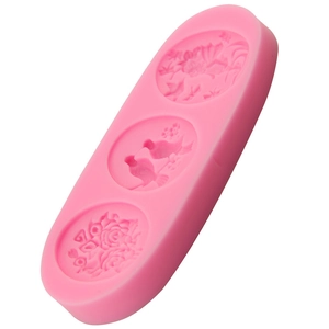 Stampo in silicone rosa a 3 fori con motivi floreali e uccelli per decorazione torte