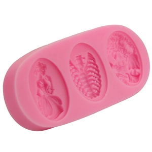 Pink silicone fondant mold featuring vintage lady profile and realistic ribcage relief