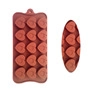 Detail of red-brown silicone heart molds for chocolate and baking crafts in two grid styles
