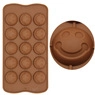 Detailed macro view of 15-cavity brown silicone mold with smiley face design for DIY baking