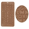 Detail view of 26-letter chocolate mold showing groove depth and silicone texture