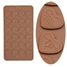 Macro view of chocolate brown silicone molds with heart shapes for DIY baking and crafts