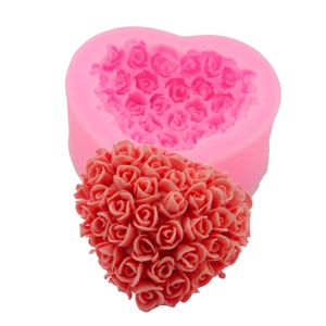 3D heart rose bouquet silicone mold for fondant cake and soap making tools