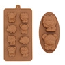 Detailed view of two brown silicone molds with cute lion and bear shapes for baking