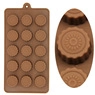 Detail view of flower patterns inside 15-cavity brown silicone chocolate baking mold