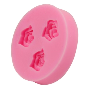 Three-cavity pink silicone blooming rose mold for fondant cake decorating and DIY crafts
