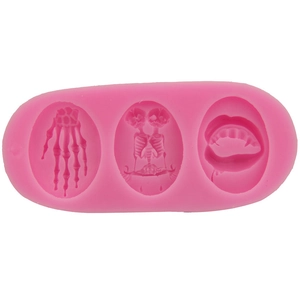 Pink silicone skeleton skull mold for Halloween cake decorating and DIY crafts