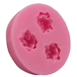 Pink 3-hole rose flower silicone fondant mold for DIY baking and cake decoration