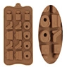 Detail of brown silicone chocolate molds with various shapes for DIY handmade baking