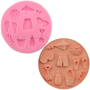 Summer Beach Theme Silicone Fondant Mold Sun Flip Flops Sunglasses Shape DIY Cake Decoration Chocolate Baking Tool