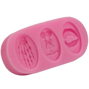Pink silicone skull bone fondant mold for Halloween cake baking and DIY crafts