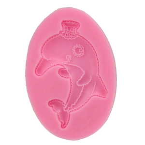 Pink dolphin prince silicone fondant cake mold with crown for DIY baking decoration