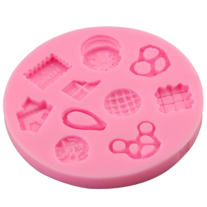Pink round silicone mold for cookies and chocolates with multi-pattern dessert shapes