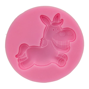Pink round silicone mold featuring a cute cartoon donkey for fondant and DIY baking