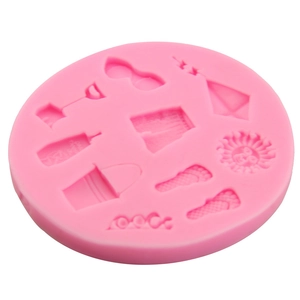Pink summer beach theme silicone fondant mold with umbrella and sun shapes for DIY baking