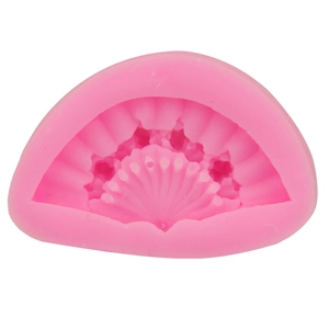 Pink fan-shaped silicone mold with layered pleats for fondant cakes and DIY crafts