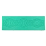 Detailed view of turquoise silicone lace fondant mold with symmetric flower relief pattern