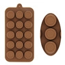 Detailed view of brown food-grade silicone heart and snow chocolate molds in 15 and 3 cavities