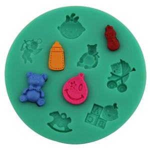 Baby Shower Theme Silicone Fondant Mold Round Teddy Bear Stroller Bottle Shapes Cake Decorating Tool DIY Baking Accessory