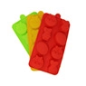 Three-piece set of cartoon animal silicone molds for chocolate and cakes in red, yellow, green