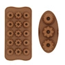 Detail of 15 and 3 cavity brown silicone molds for chocolate and mini cakes