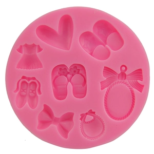 Pink silicone baby dress and bow fondant mold for baking cake decorating