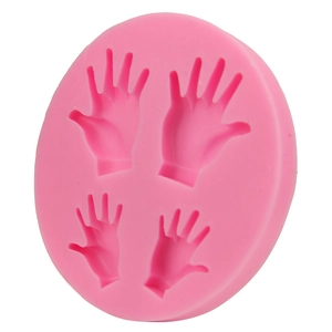 Pink silicone 4-cavity palm shape fondant mold for DIY cake decorating and baking