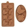 Detailed macro view of brown silicone molds with butterfly and insect patterns for DIY baking