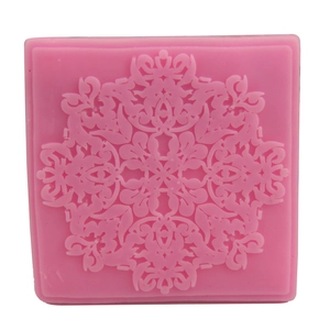 Pink square silicone lace mold with intricate mandala pattern for cake DIY baking decor