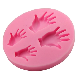 Pink silicone 4-hole hand palm mold for fondant cake decorating and DIY crafts