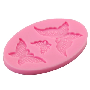 Pink butterfly silicone fondant mold with three lace butterfly patterns for DIY cake decorating