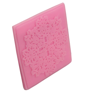 Pink square silicone lace mold with mandala floral pattern for DIY cake decorating